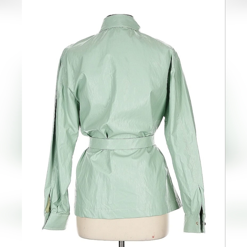New Pinko Beltef Jacket In Mint Vegan Leather Size 40 - Picture 2 of 4
